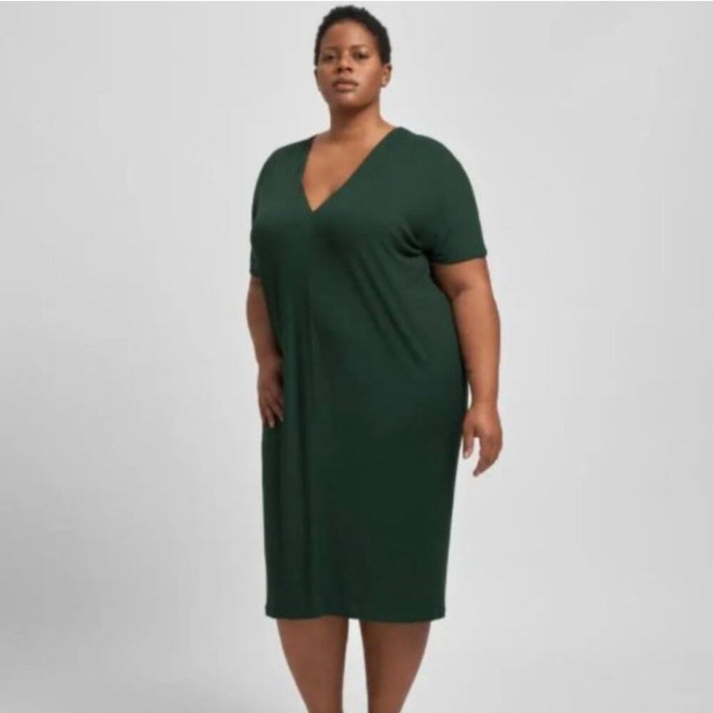 Universal Standard Teresa Liquid Jersey V Neck Dress S (14-16) Forest Green